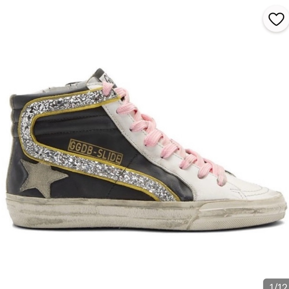 Golden goose 39 women’s GGDB slide high top sneakers black white & glitter